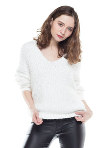 V NECK LONG SLEEVE KNIT JERSEY