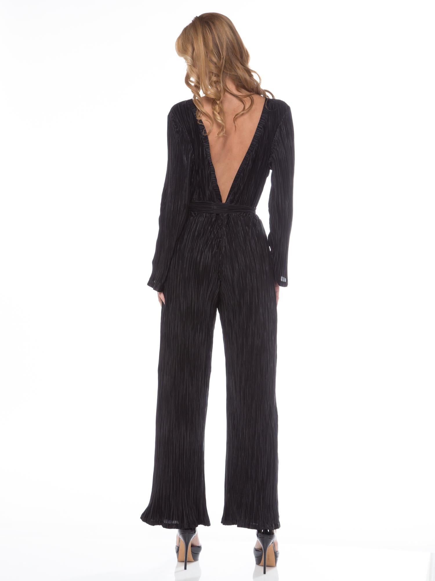 PLEATED FABRIC BELTED JUMPSUIT