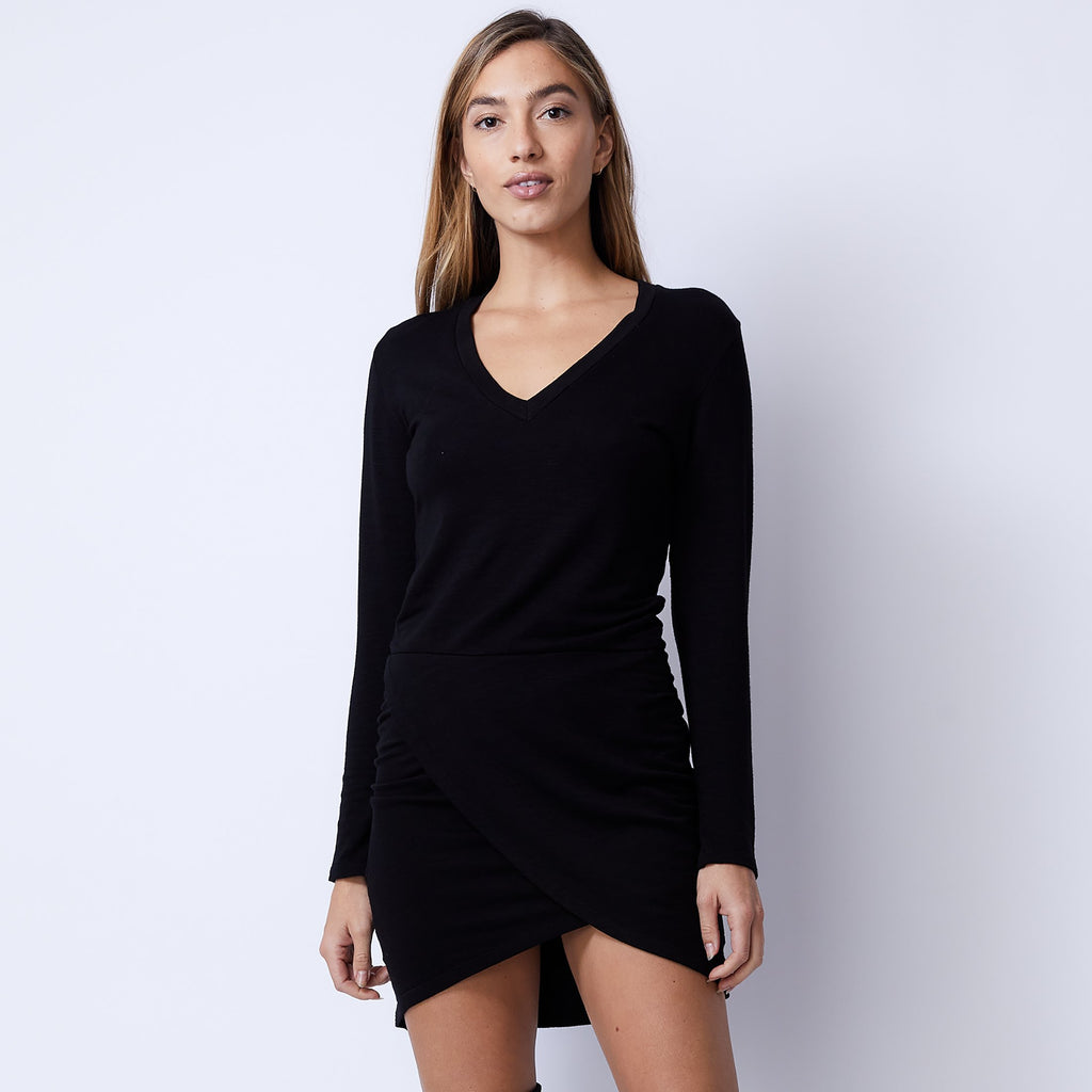 Supersoft Long Sleeve Overlap Shirred Dress (4960548454502)