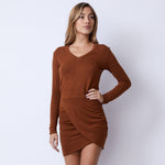 Supersoft Long Sleeve Overlap Shirred Dress (4960548585574)