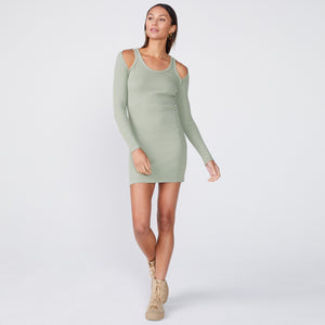 Cut Out Shoulder Long Sleeve Dress (6551223042230)