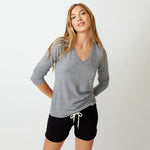 Textured Tri-Blend Long Sleeve Relaxed V-Neck Tee (679692632091)