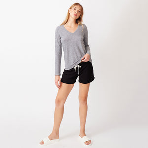 Textured Tri-Blend Long Sleeve Relaxed V-Neck Tee (679692632091)