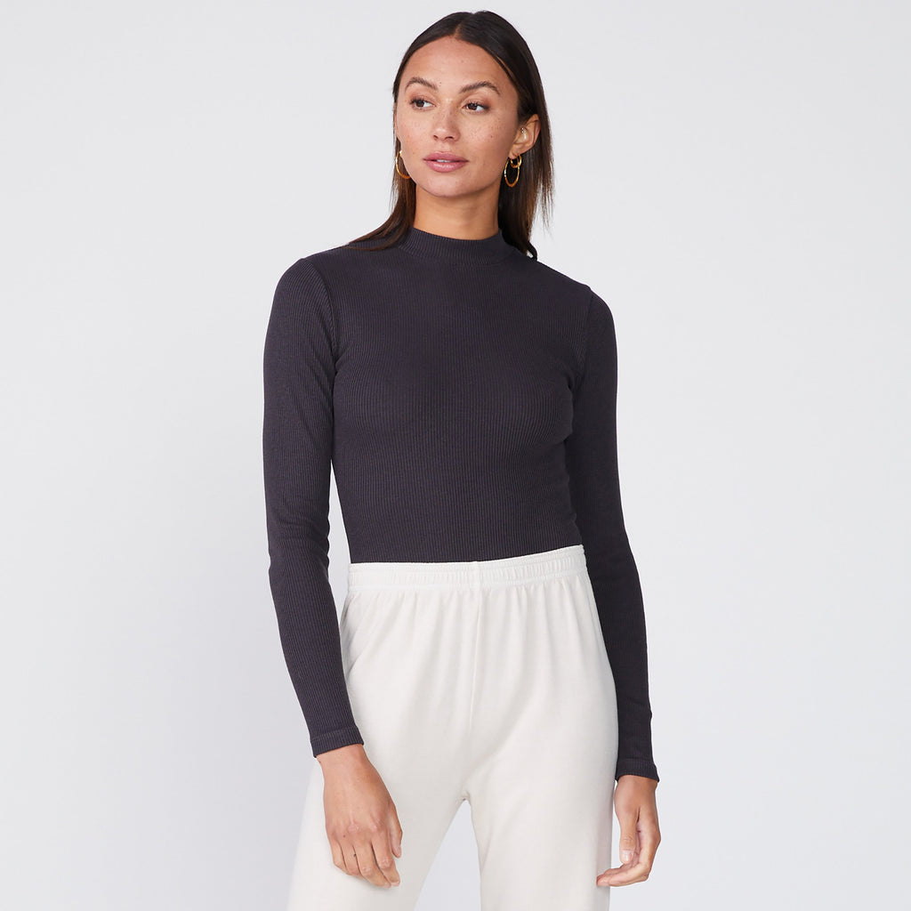 Rib Long Sleeve Mock Neck Bodysuit (6214111920310)