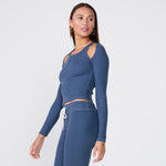 Cut Out Shoulder Long Sleeve Top (6551222878390)