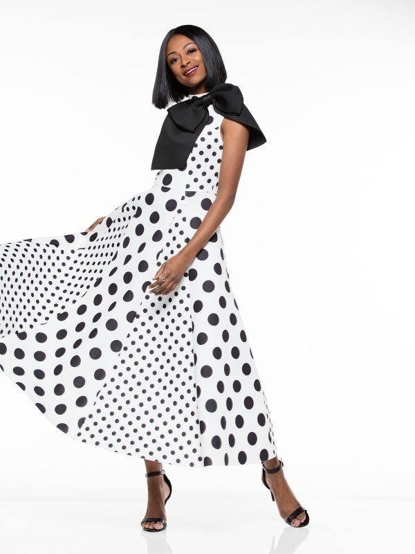 Scarf Fabric Dot Pattern Long DRESS