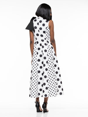 Scarf Fabric Dot Pattern Long DRESS